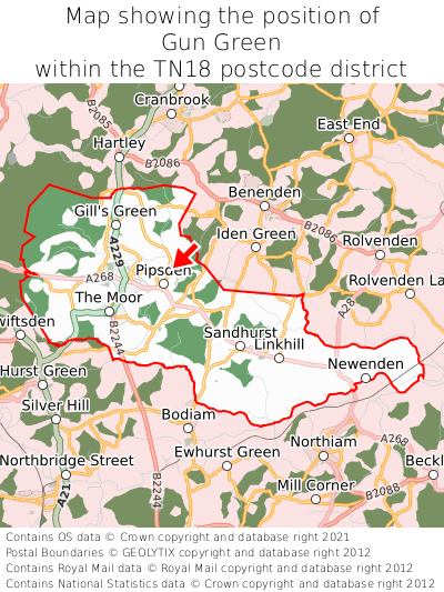 Map showing location of Gun Green within TN18