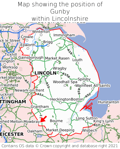 Map showing location of Gunby within Lincolnshire