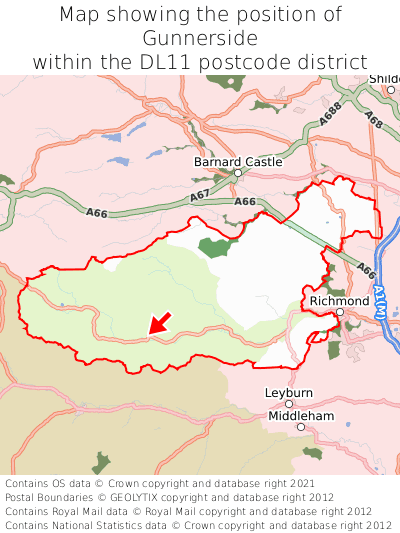 Map showing location of Gunnerside within DL11