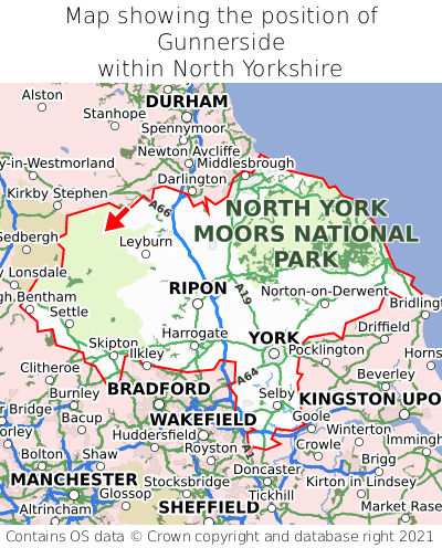 Map showing location of Gunnerside within North Yorkshire