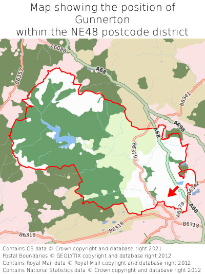 Map showing location of Gunnerton within NE48