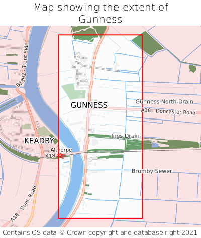 Map showing extent of Gunness as bounding box