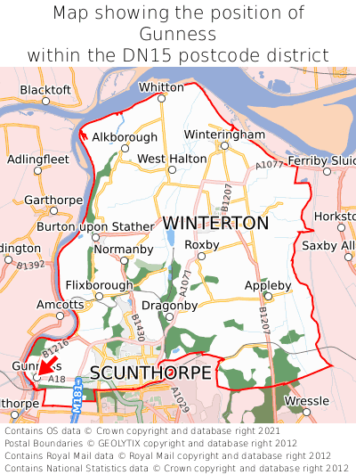 Map showing location of Gunness within DN15