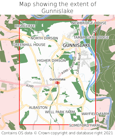 Map showing extent of Gunnislake as bounding box
