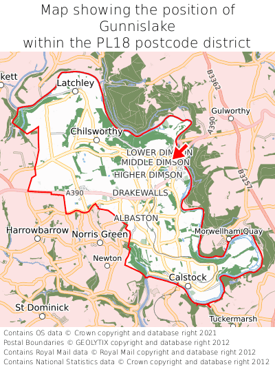 Map showing location of Gunnislake within PL18