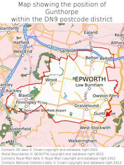 Map showing location of Gunthorpe within DN9
