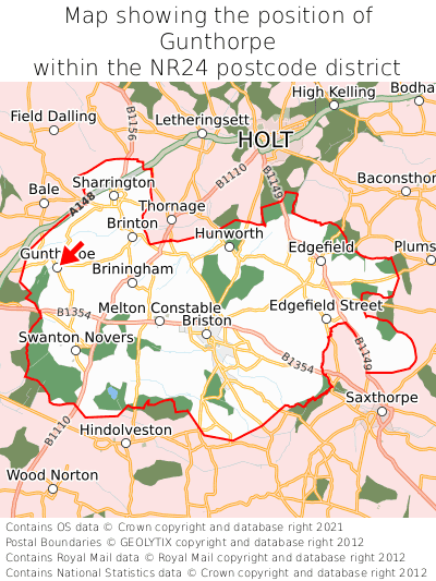 Map showing location of Gunthorpe within NR24
