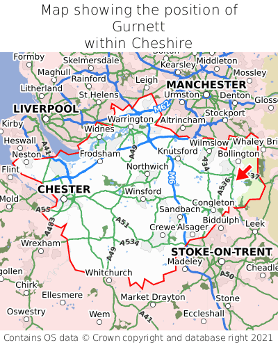 Map showing location of Gurnett within Cheshire