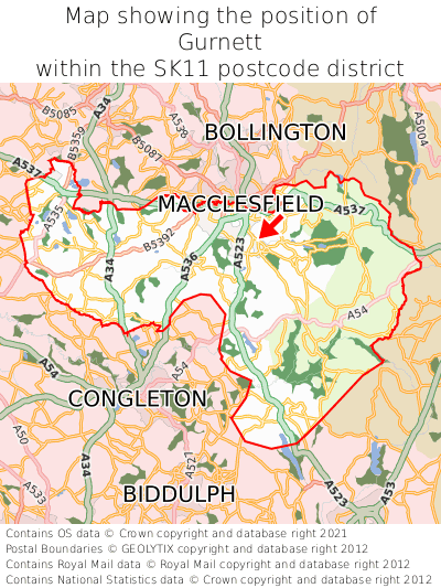 Map showing location of Gurnett within SK11