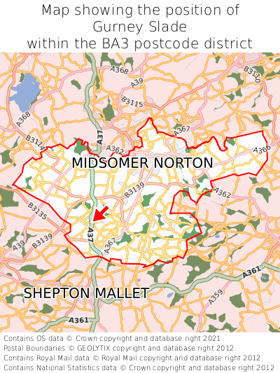 Map showing location of Gurney Slade within BA3