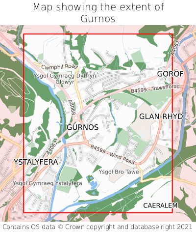 Map showing extent of Gurnos as bounding box