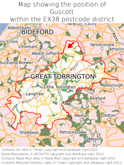 Map showing location of Guscott within EX38