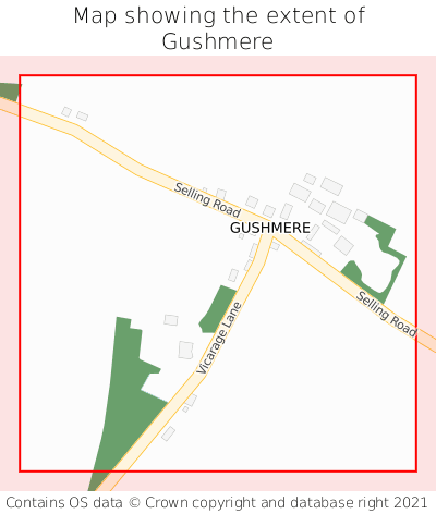 Map showing extent of Gushmere as bounding box