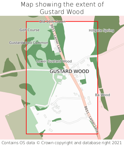 Map showing extent of Gustard Wood as bounding box