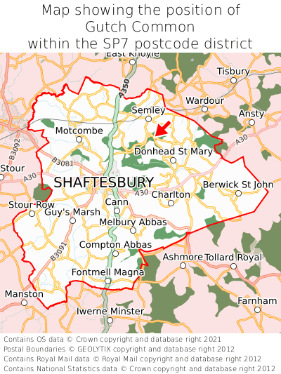 Map showing location of Gutch Common within SP7