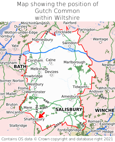 Map showing location of Gutch Common within Wiltshire
