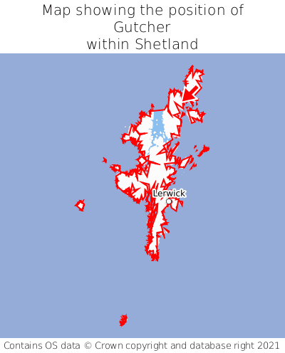 Map showing location of Gutcher within Shetland