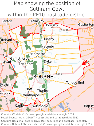 Map showing location of Guthram Gowt within PE10