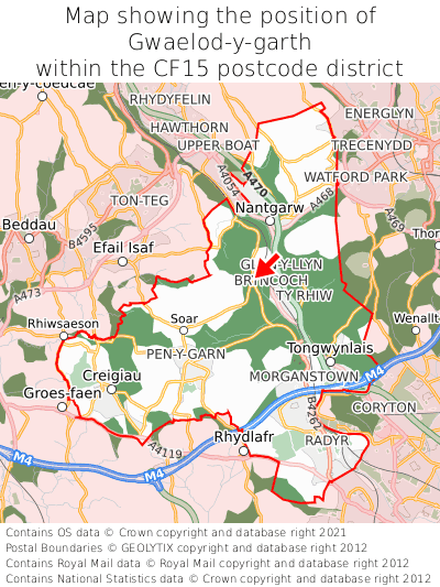 Map showing location of Gwaelod-y-garth within CF15