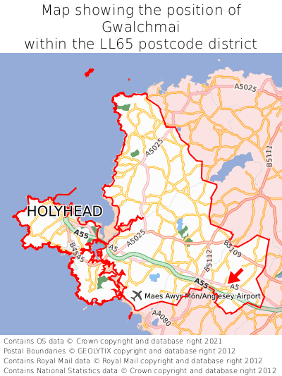 Map showing location of Gwalchmai within LL65