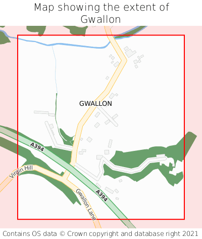 Map showing extent of Gwallon as bounding box