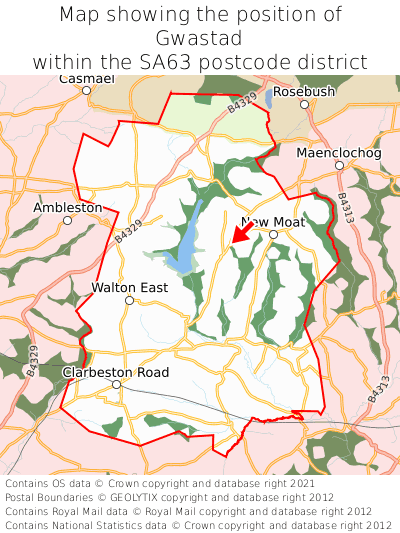 Map showing location of Gwastad within SA63