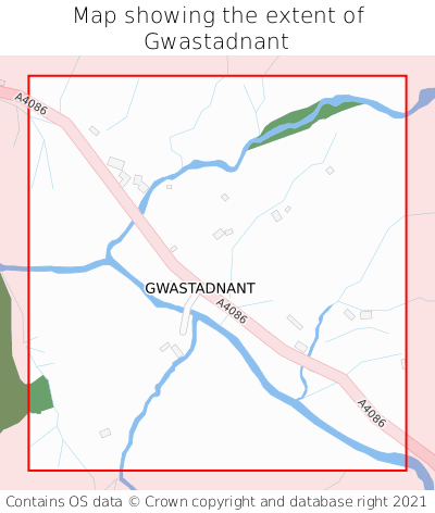 Map showing extent of Gwastadnant as bounding box