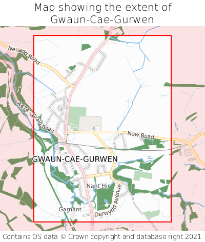Map showing extent of Gwaun-Cae-Gurwen as bounding box