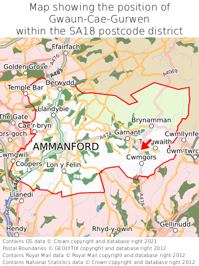 Map showing location of Gwaun-Cae-Gurwen within SA18