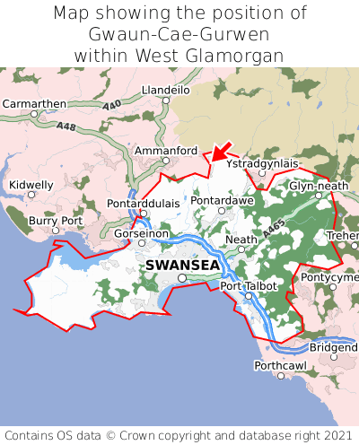 Map showing location of Gwaun-Cae-Gurwen within West Glamorgan