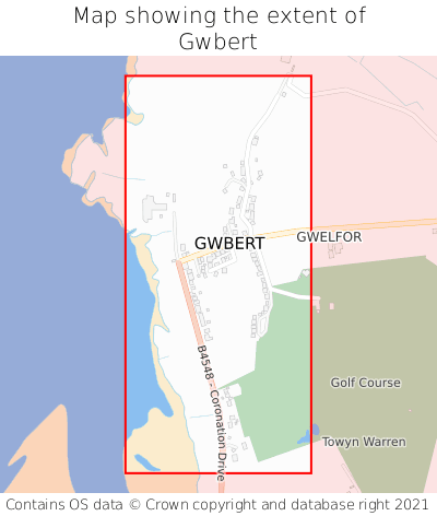 Map showing extent of Gwbert as bounding box