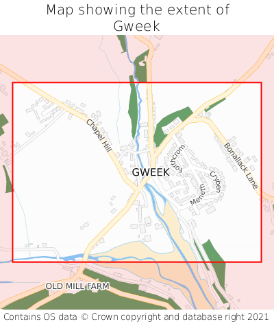 Map showing extent of Gweek as bounding box