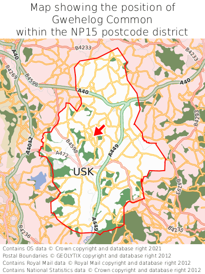 Map showing location of Gwehelog Common within NP15