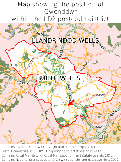 Map showing location of Gwenddwr within LD2