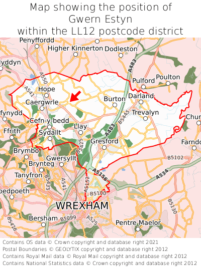 Map showing location of Gwern Estyn within LL12