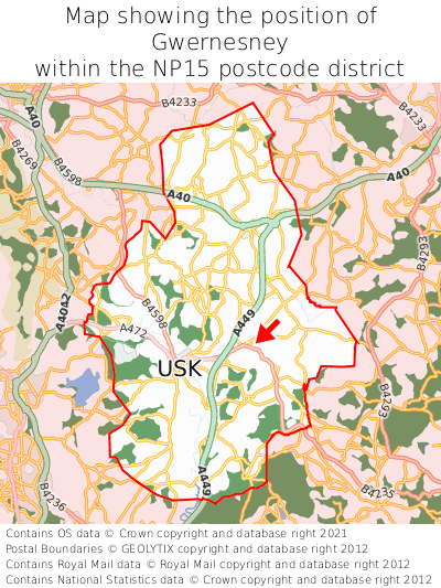 Map showing location of Gwernesney within NP15