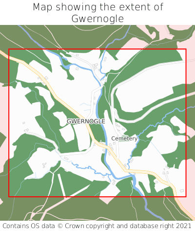 Map showing extent of Gwernogle as bounding box
