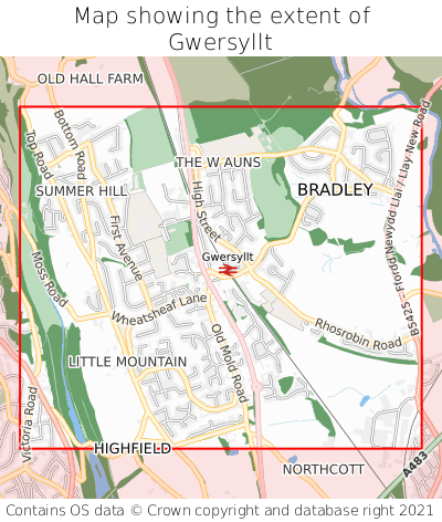 Map showing extent of Gwersyllt as bounding box