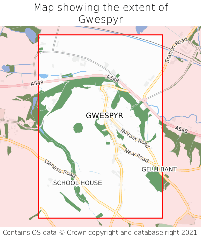 Map showing extent of Gwespyr as bounding box