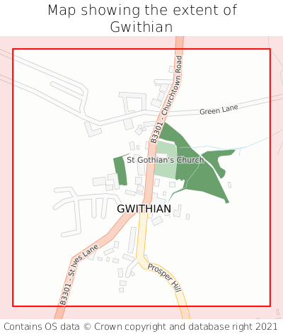 Map showing extent of Gwithian as bounding box