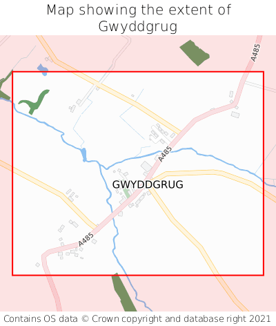 Map showing extent of Gwyddgrug as bounding box