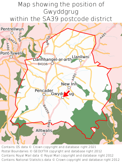 Map showing location of Gwyddgrug within SA39