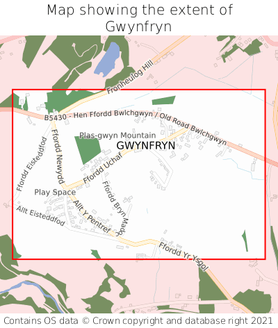 Map showing extent of Gwynfryn as bounding box