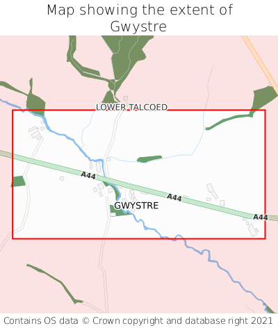 Map showing extent of Gwystre as bounding box