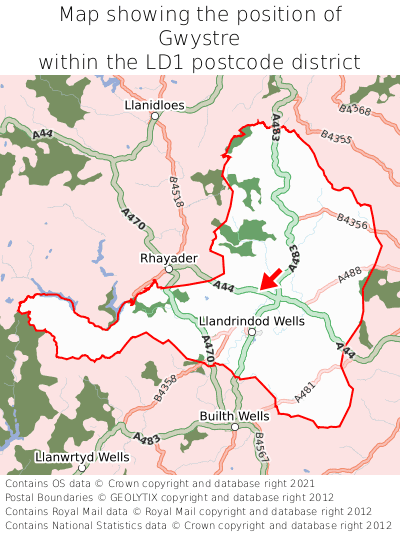 Map showing location of Gwystre within LD1