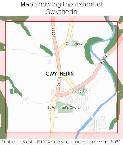 Map showing extent of Gwytherin as bounding box