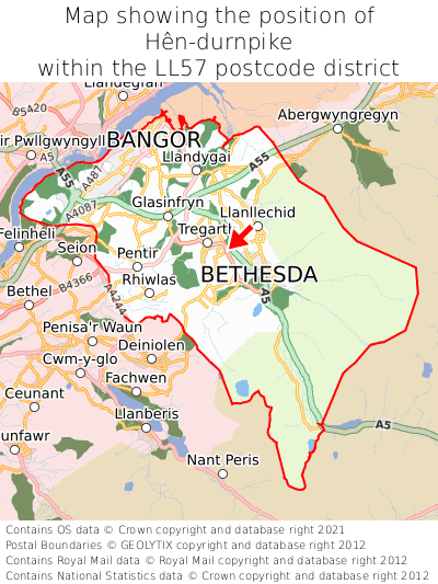 Map showing location of Hên-durnpike within LL57