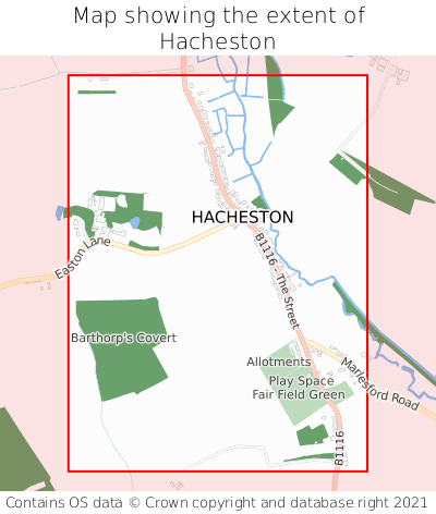 Map showing extent of Hacheston as bounding box