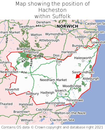 Map showing location of Hacheston within Suffolk