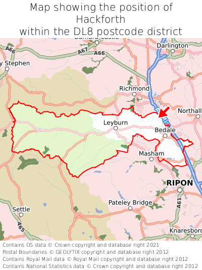 Map showing location of Hackforth within DL8